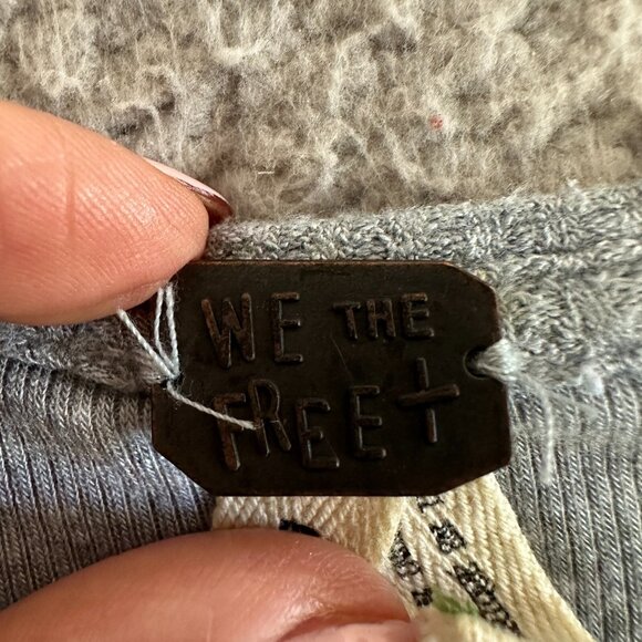 Free People Waffle Knit Top Boat Neck Shirt High Low Raw Hem Blue - Picture 13 of 16